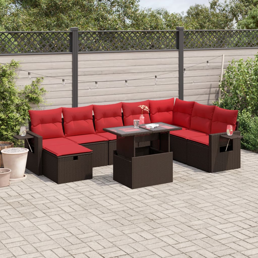 Set Divani da Giardino 9 pz con Cuscini Marrone in Polyrattan | homemem39