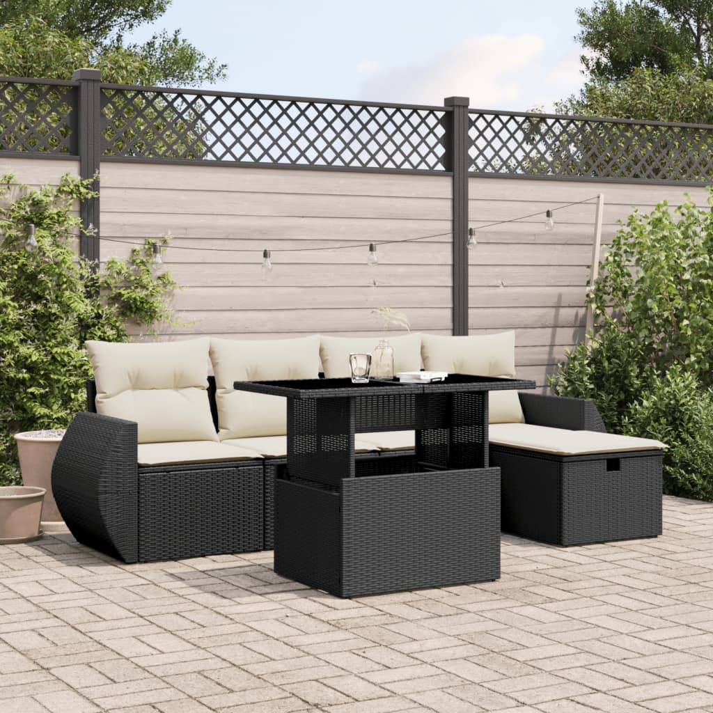 Set Divano da Giardino 6 pz con Cuscini Nero in Polyrattan - homemem39