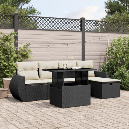 Set Divano da Giardino 6 pz con Cuscini Nero in Polyrattan - homemem39