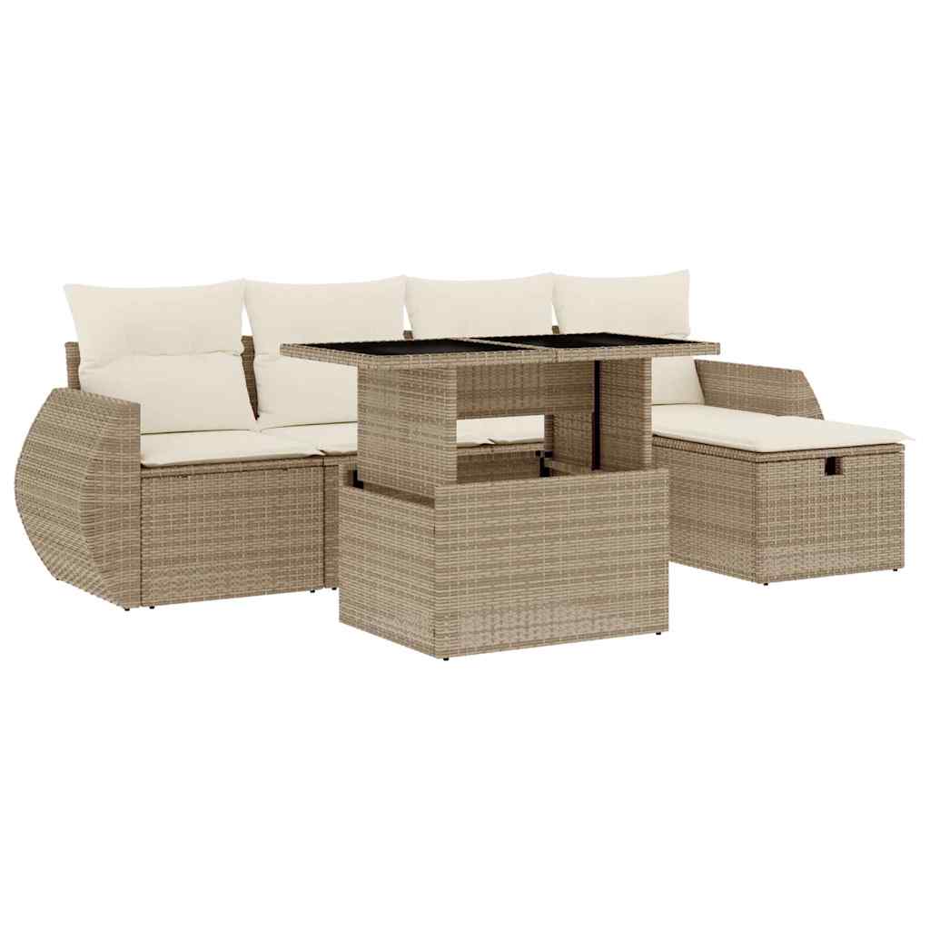 Set Divano da Giardino 6 pz con Cuscini Beige in Polyrattan - homemem39