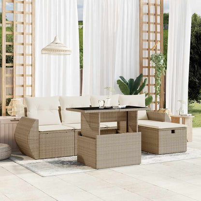 Set Divano da Giardino 6 pz con Cuscini Beige in Polyrattan - homemem39