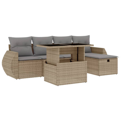 Set Divano da Giardino 6 pz con Cuscini Beige in Polyrattan - homemem39