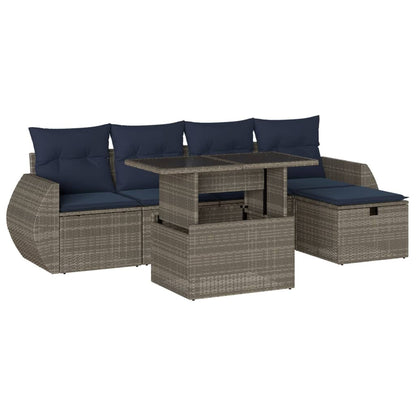 Set Divani da Giardino 6 pz con Cuscini Grigio in Polyrattan | homemem39