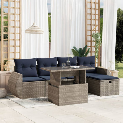 Set Divani da Giardino 6 pz con Cuscini Grigio in Polyrattan | homemem39