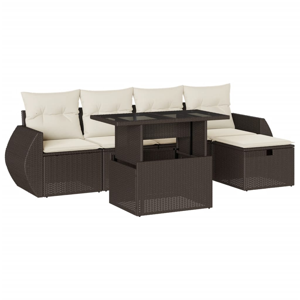Set Divano da Giardino 6 pz con Cuscini Marrone in Polyrattan - homemem39