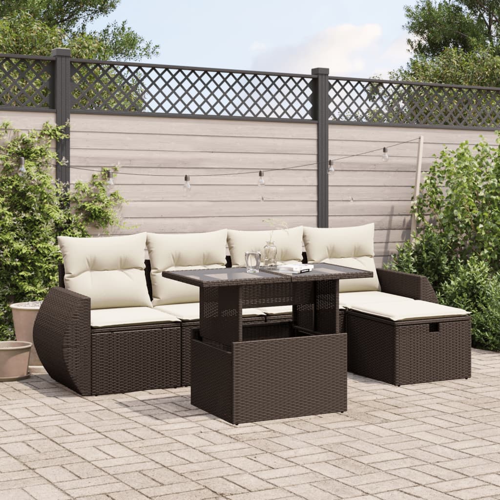 Set Divano da Giardino 6 pz con Cuscini Marrone in Polyrattan - homemem39