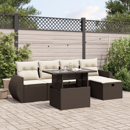 Set Divano da Giardino 6 pz con Cuscini Marrone in Polyrattan - homemem39