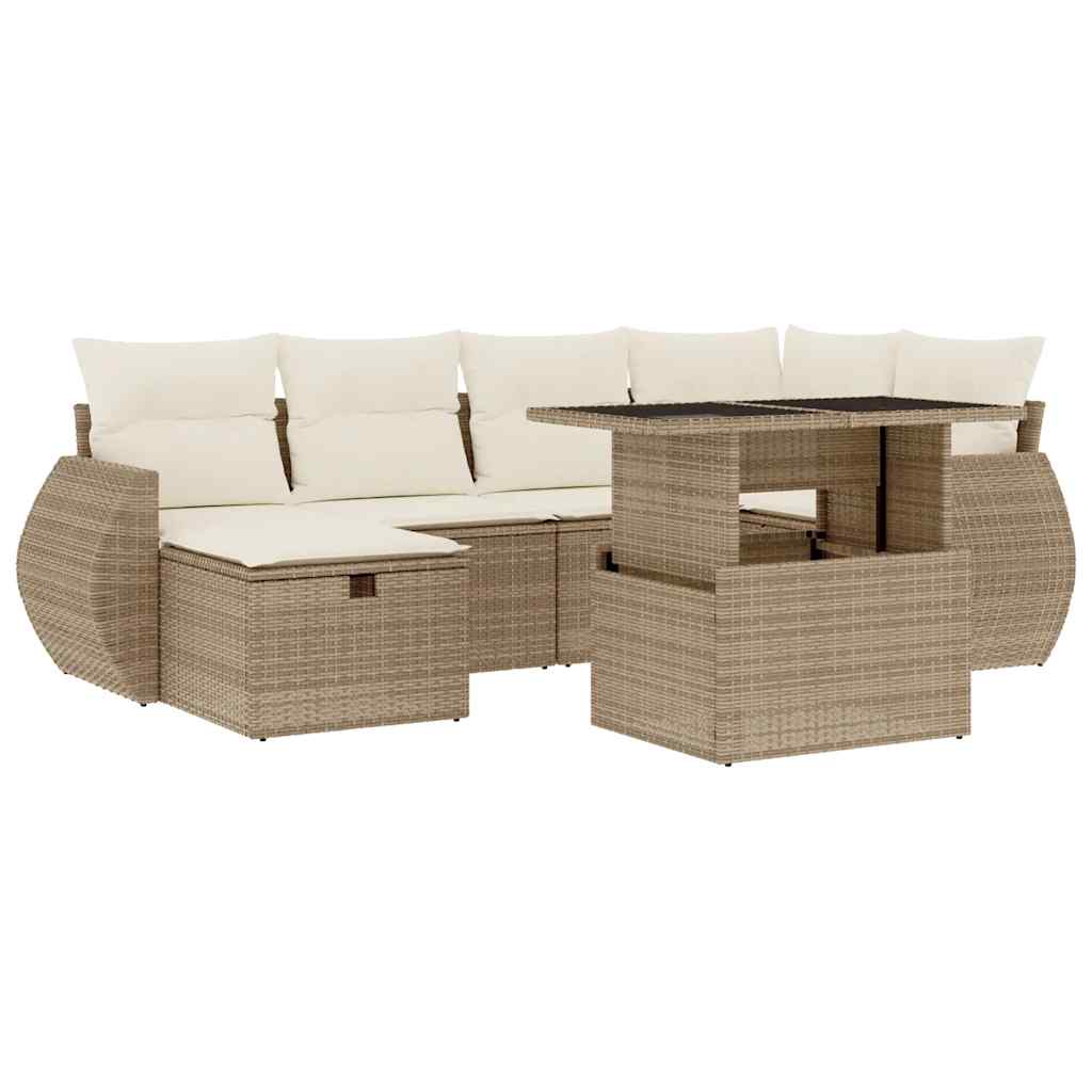 Set Divani da Giardino 7 pz con Cuscini Beige in Polyrattan - homemem39