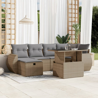 Set Divani da Giardino 7 pz con Cuscini Beige in Polyrattan - homemem39