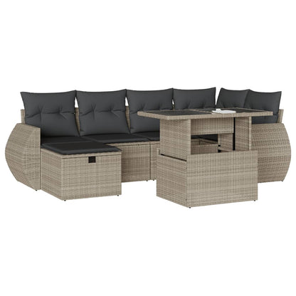Set Divani da Giardino 7pz con Cuscini Grigio Chiaro Polyrattan