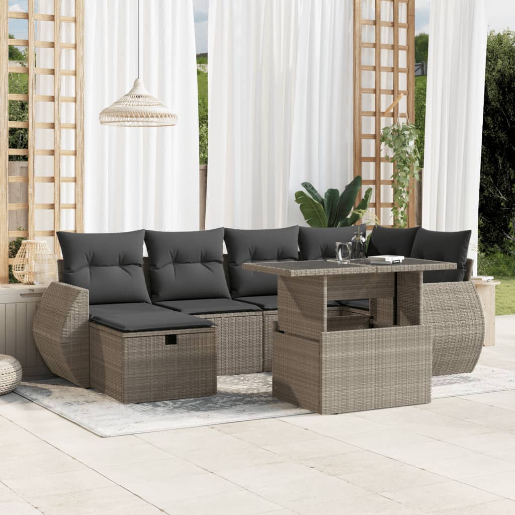 Set Divani da Giardino 7pz con Cuscini Grigio Chiaro Polyrattan - homemem39