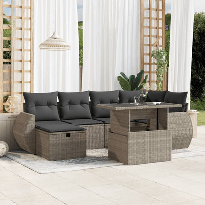 Set Divani da Giardino 7pz con Cuscini Grigio Chiaro Polyrattan - homemem39