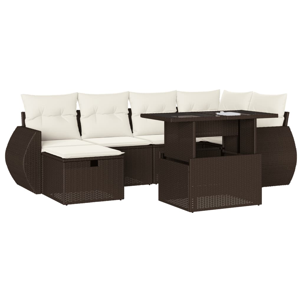 Set Divani da Giardino 7 pz con Cuscini Marrone in Polyrattan - homemem39