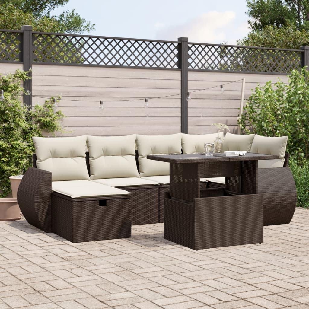 Set Divani da Giardino 7 pz con Cuscini Marrone in Polyrattan - homemem39