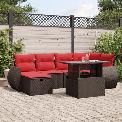 Set Divani da Giardino 7 pz con Cuscini Marrone in Polyrattan