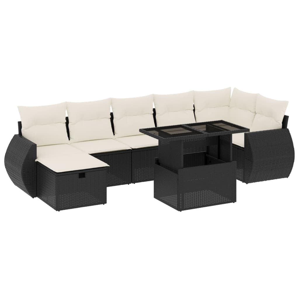 Set Divani da Giardino con Cuscini 8 pz Nero in Polyrattan - homemem39