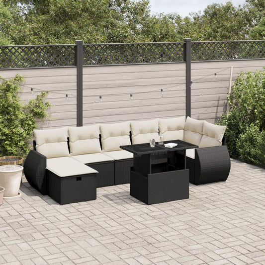 Set Divani da Giardino con Cuscini 8 pz Nero in Polyrattan - homemem39
