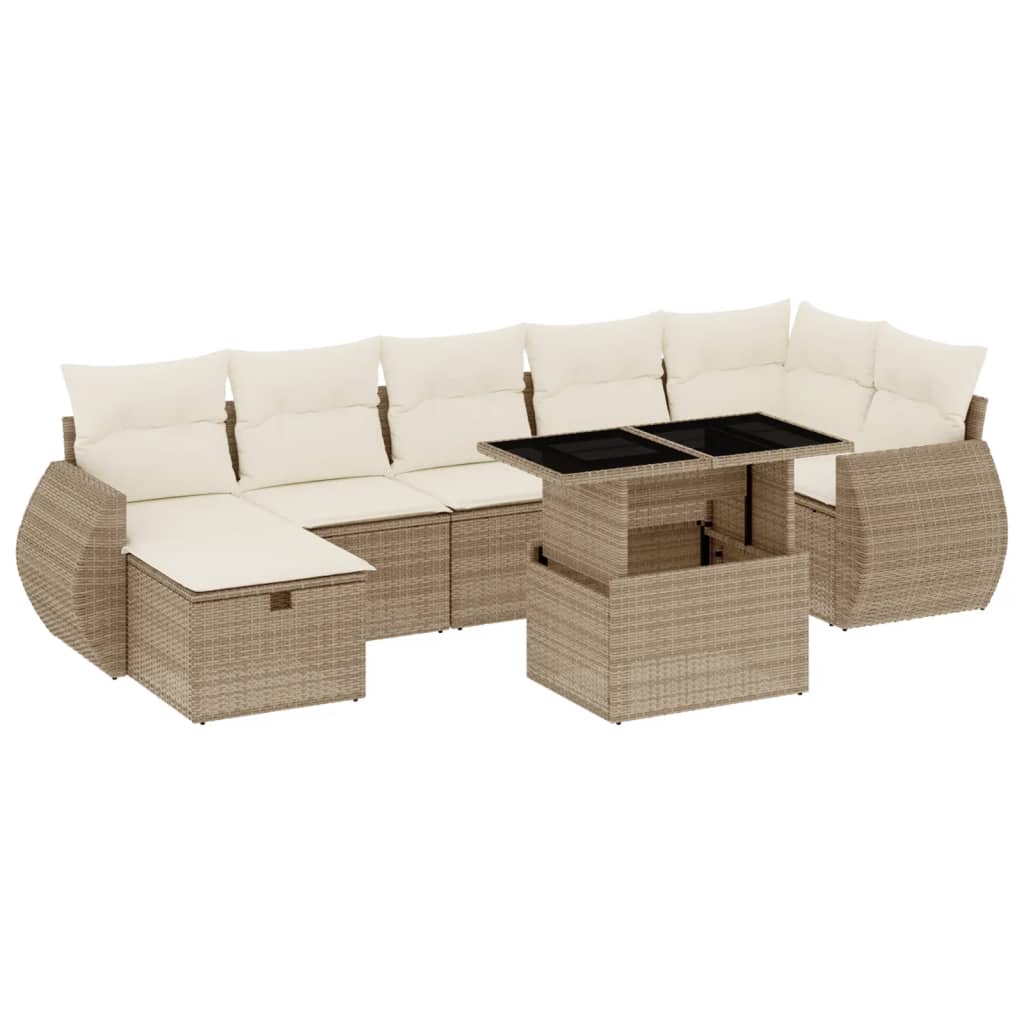 Set Divano da Giardino 8 pz con Cuscini Beige in Polyrattan - homemem39