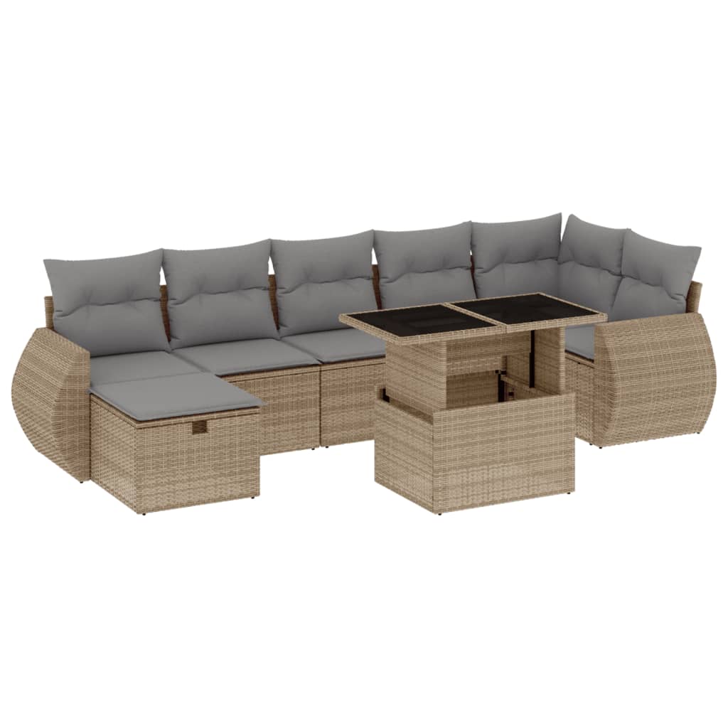 Set Divano da Giardino 8 pz con Cuscini Beige in Polyrattan - homemem39