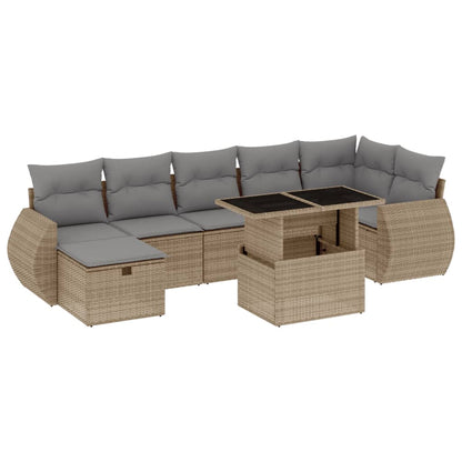 Set Divano da Giardino 8 pz con Cuscini Beige in Polyrattan - homemem39