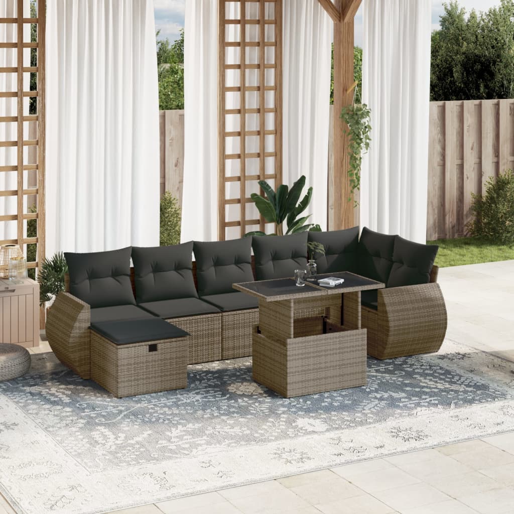Set Divano da Giardino 8 pz con Cuscini Grigio in Polyrattan | homemem39