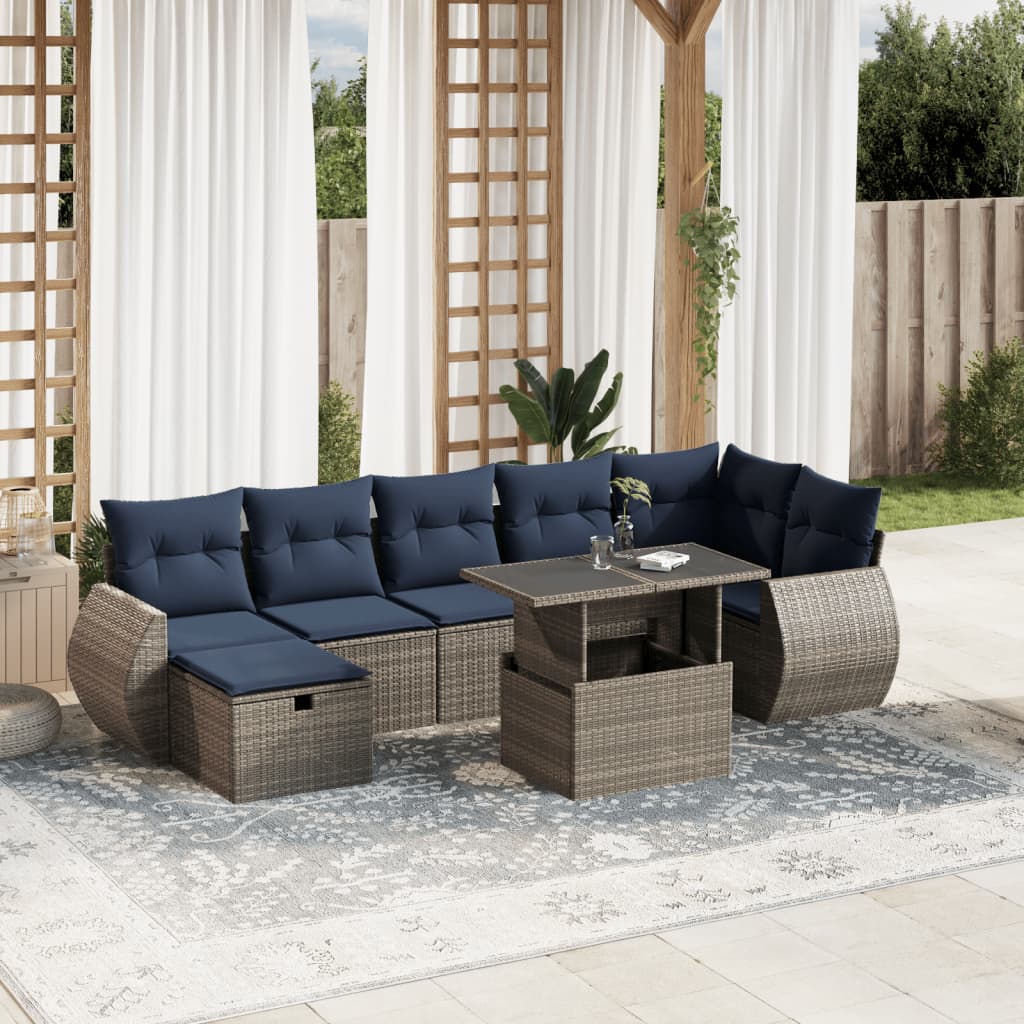 Set Divani da Giardino 8 pz con Cuscini Grigio in Polyrattan | homemem39