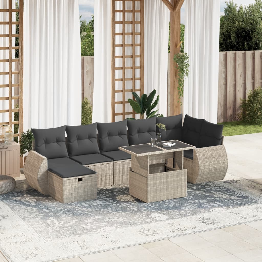 Set Divano da Giardino 8pz con Cuscini Grigio Chiaro Polyrattan | homemem39