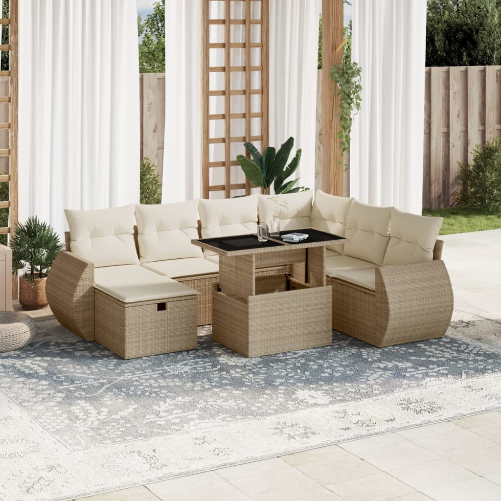 Set Divano da Giardino 8 pz con Cuscini Beige in Polyrattan - homemem39
