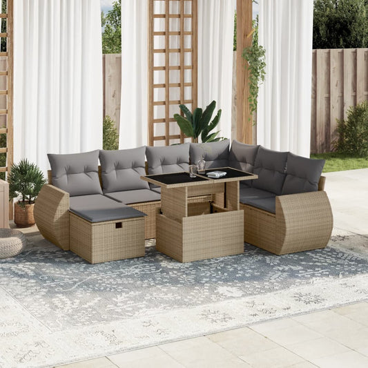 Set Divano da Giardino 8 pz con Cuscini Beige in Polyrattan - homemem39