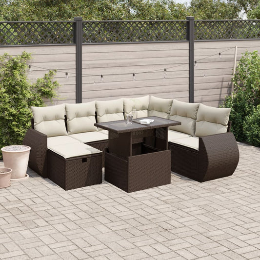 Set Divani da Giardino 8 pz con Cuscini Marrone in Polyrattan - homemem39