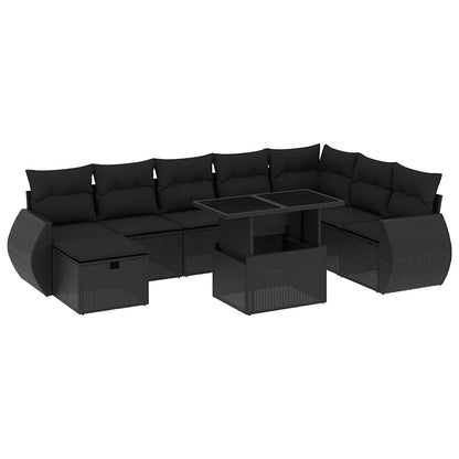 Set Divani da Giardino 9 pz con Cuscini Nero in Polyrattan | homemem39