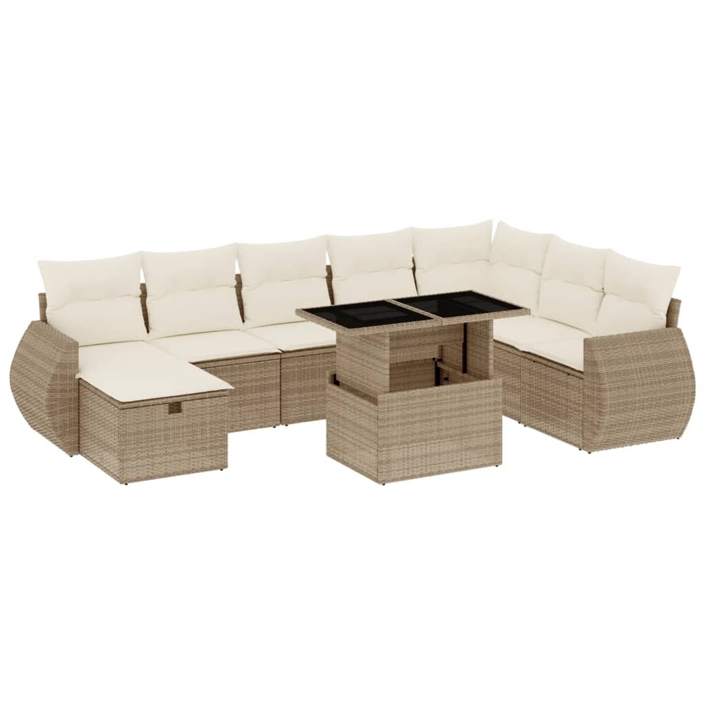 Set Divano da Giardino 9 pz con Cuscini Beige in Polyrattan - homemem39