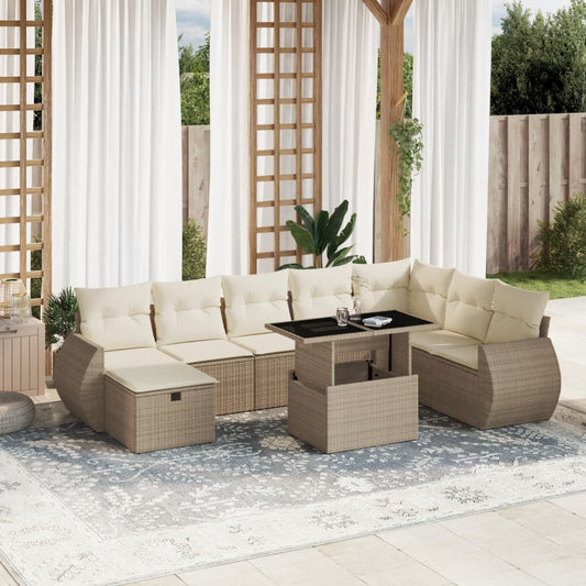 Set Divano da Giardino 9 pz con Cuscini Beige in Polyrattan - homemem39