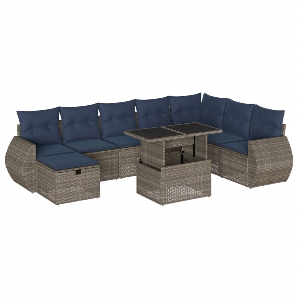 Set Divani da Giardino 9 pz con Cuscini Grigio in Polyrattan | homemem39