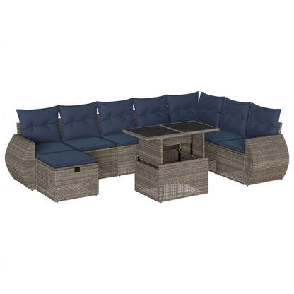 Set Divani da Giardino 9 pz con Cuscini Grigio in Polyrattan | homemem39