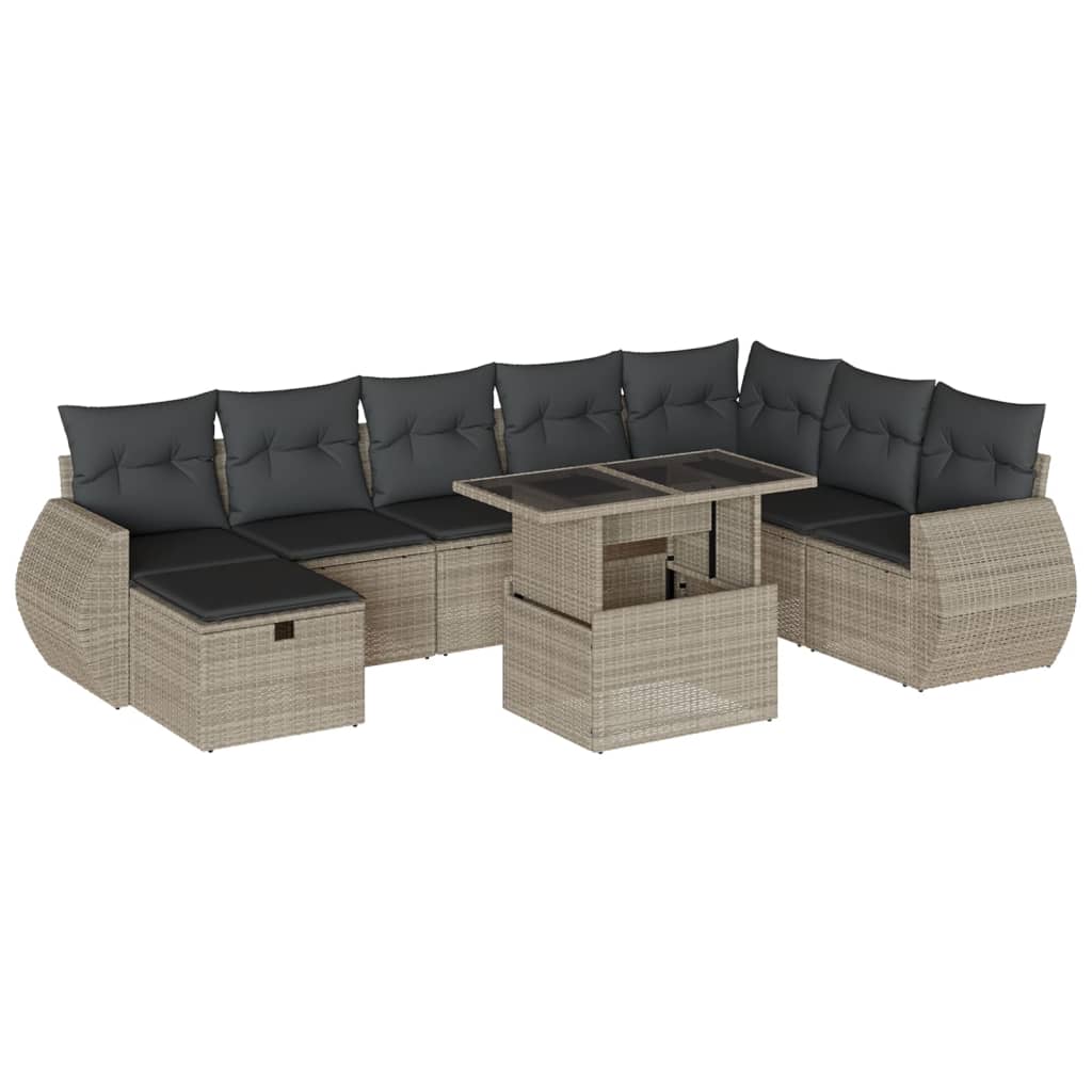 Set Divano da Giardino 9pz con Cuscini Grigio Chiaro Polyrattan - homemem39