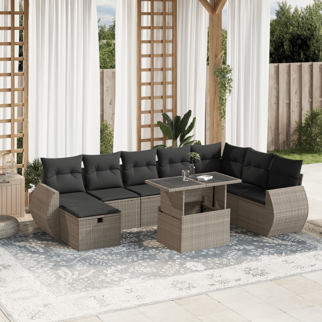 Set Divano da Giardino 9pz con Cuscini Grigio Chiaro Polyrattan - homemem39