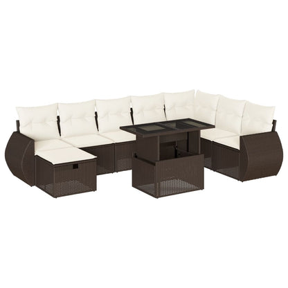 Set Divani da Giardino 9pz con Cuscini Marrone in Polyrattan - homemem39