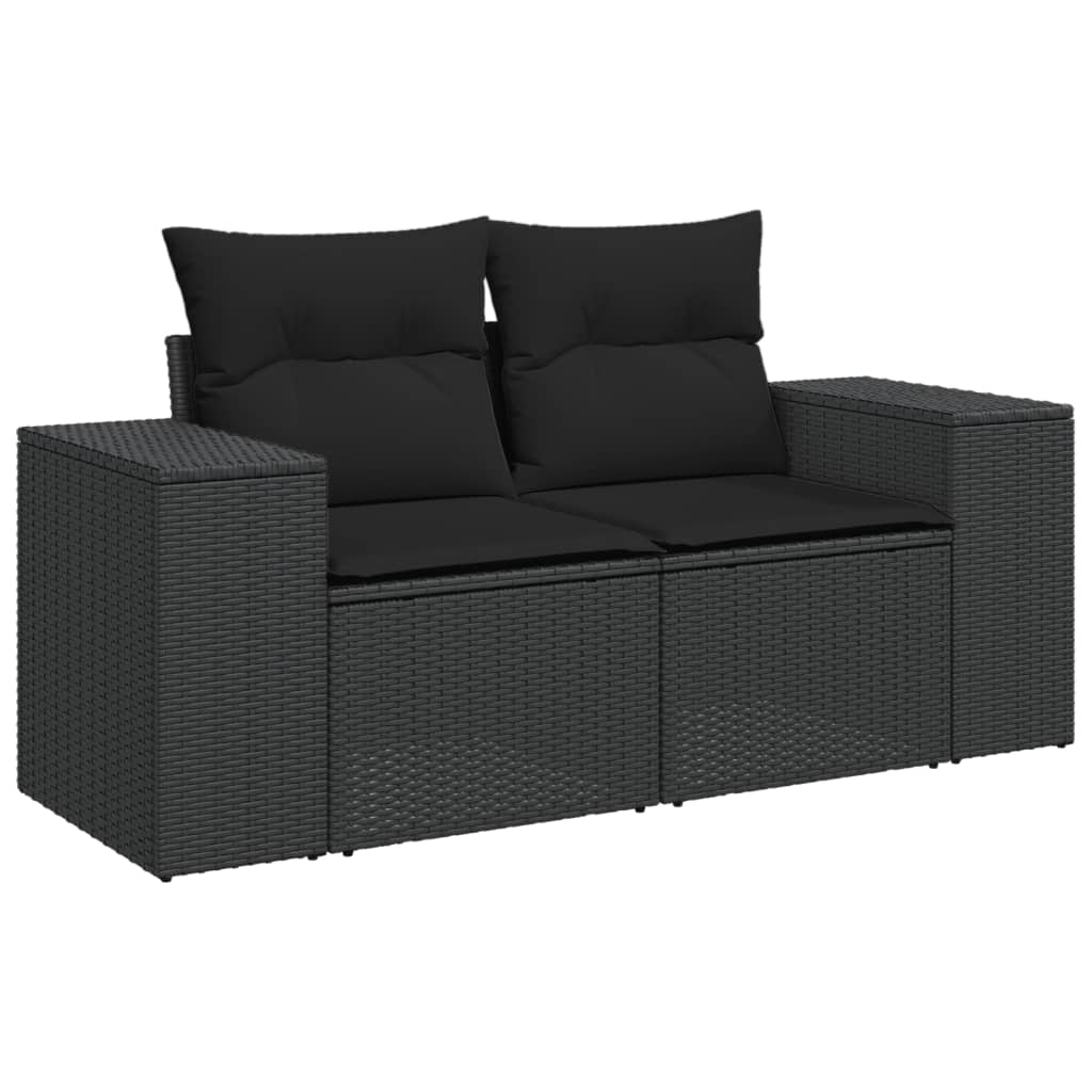 6-teiliges Gartensofa-Set mit schwarzen Polyrattan-Kissen