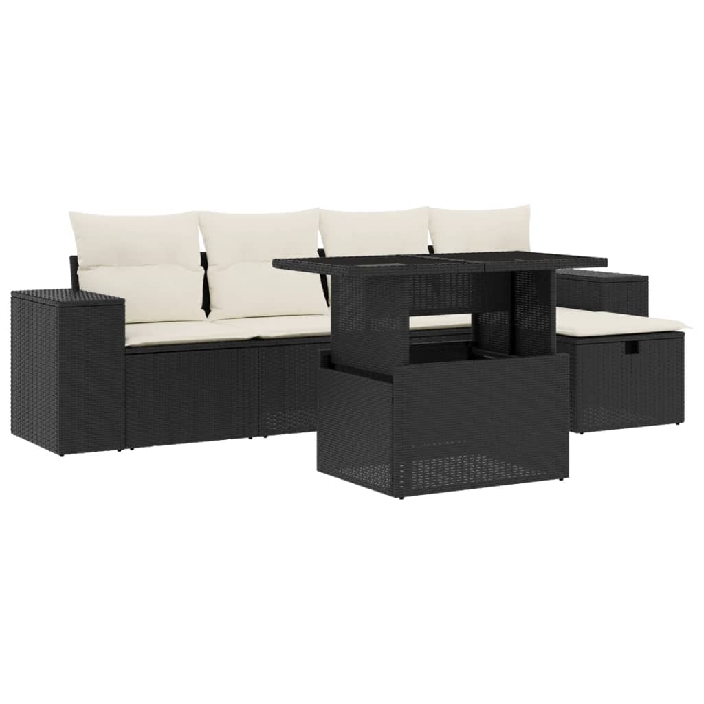 Set Divano da Giardino 6 pz con Cuscini Nero in Polyrattan - homemem39