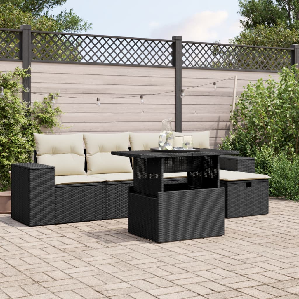 Set Divano da Giardino 6 pz con Cuscini Nero in Polyrattan - homemem39