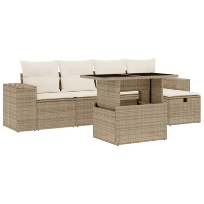Set Divano da Giardino 6 pz con Cuscini Beige in Polyrattan - homemem39