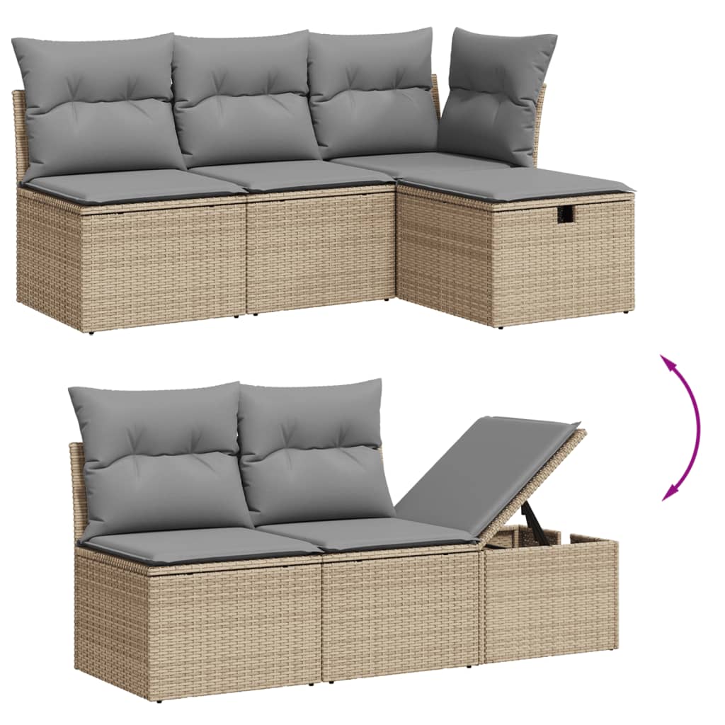 Set Divano da Giardino 6 pz con Cuscini Beige in Polyrattan - homemem39