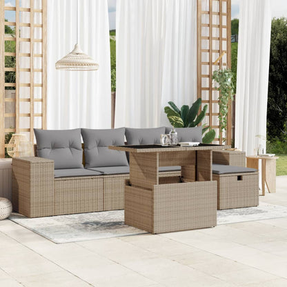 Set Divano da Giardino 6 pz con Cuscini Beige in Polyrattan - homemem39