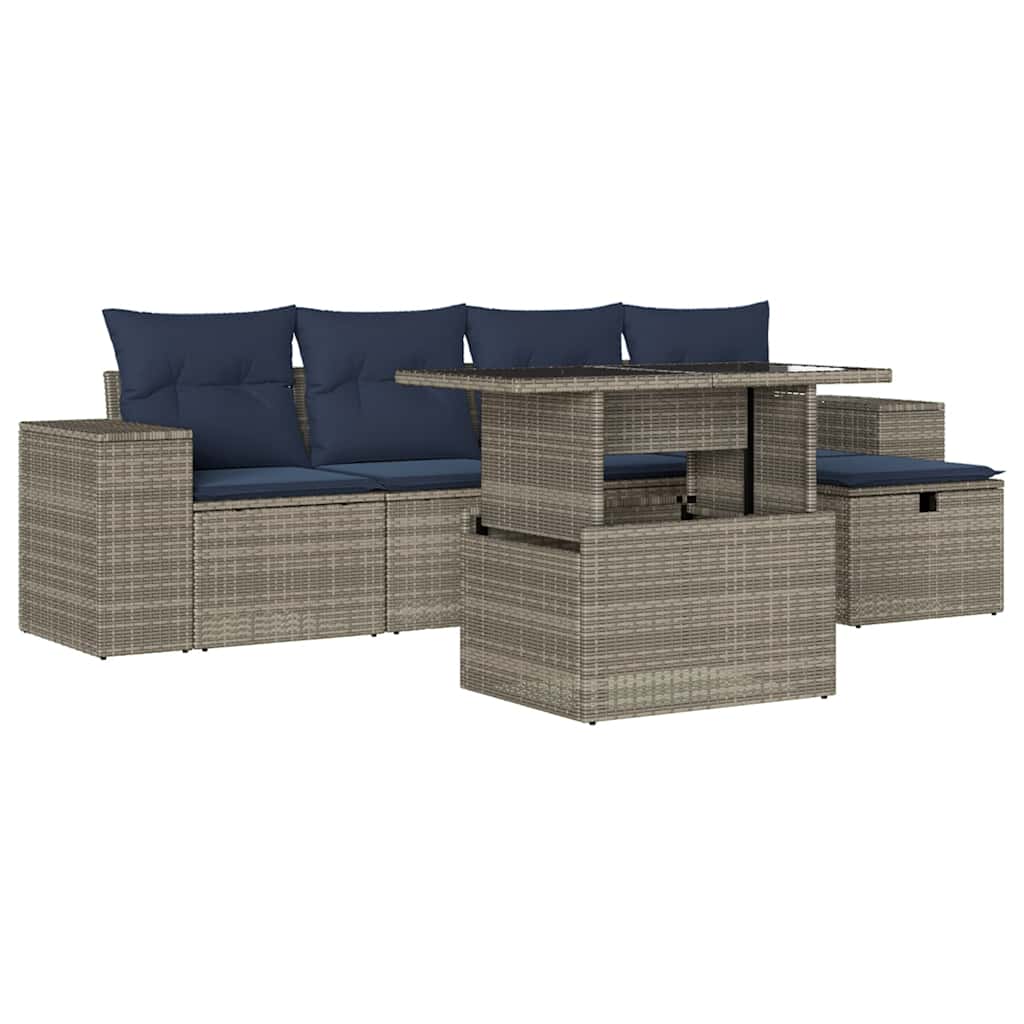 Set Divani da Giardino 6 pz con Cuscini Grigio in Polyrattan | homemem39