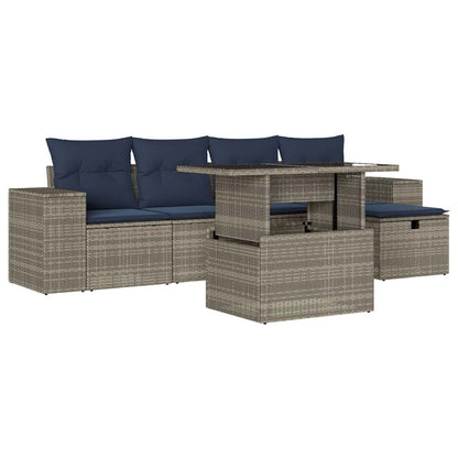 Set Divani da Giardino 6 pz con Cuscini Grigio in Polyrattan | homemem39
