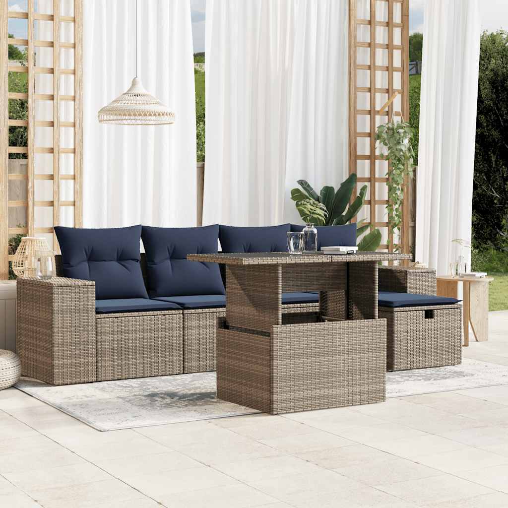 Set Divani da Giardino 6 pz con Cuscini Grigio in Polyrattan | homemem39