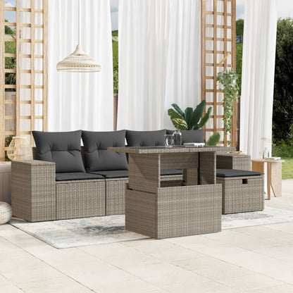 Set Divano da Giardino 6pz con Cuscini Grigio Chiaro Polyrattan - homemem39