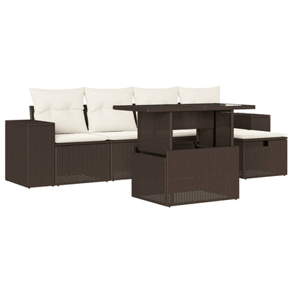 Set Divano da Giardino 6 pz con Cuscini Marrone in Polyrattan - homemem39