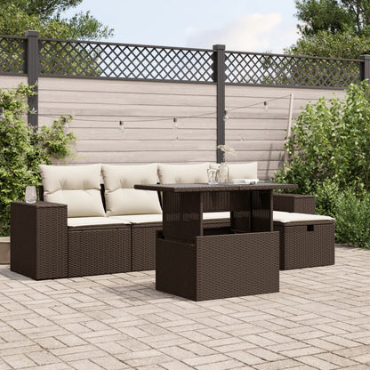 Set Divano da Giardino 6 pz con Cuscini Marrone in Polyrattan - homemem39
